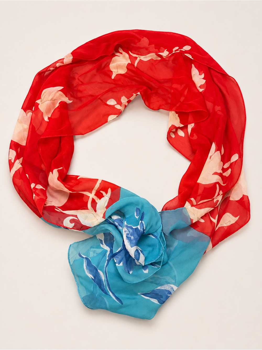 The Met Museum Exclusive 100% Silk Floral Scarf Red Blue Made in Japan Rare - Picture 2 of 5